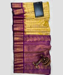 Lite Yellow and Magenta gadwal pattu sarees with All over Checks and Buttas design