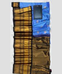 Lite Blue and Black gadwal pattu sarees with All over Checks and Buttas design