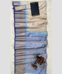 Cream and Sky Blue gadwal pattu sarees with All over Checks and Buttas design