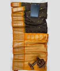 Black and Orange gadwal pattu sarees with All over Checks and Buttas design