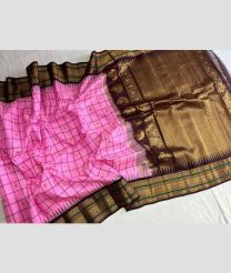 Rose Pink and Chocolate gadwal pattu sarees with All over Checks and Buttas design