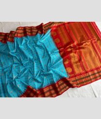 Blue and Red gadwal pattu sarees with All over Checks and Buttas design
