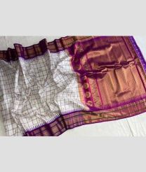 White and Magenta gadwal pattu sarees with All over Checks and Buttas design
