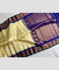 Lite Yellow and Royal Blue gadwal pattu sarees with All over Checks and Buttas design