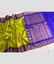 Parrot Green and Royal Blue gadwal pattu sarees with All over Checks and Buttas design
