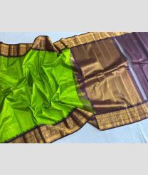 Parrot Green and Grey gadwal pattu sarees with All over Checks and Buttas design
