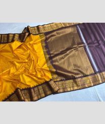 Yellow and Grey gadwal pattu sarees with All over Checks and Buttas design
