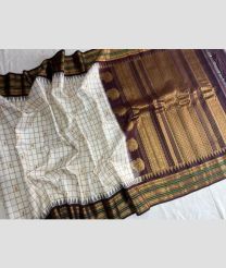 White and Chocolate gadwal pattu sarees with All over Checks and Buttas design