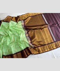 Pista and Chocolate gadwal pattu sarees with All over Checks and Buttas design