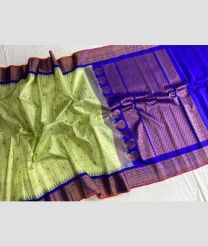 Fern Green and Royal Blue gadwal pattu sarees with All over Checks and Buttas design