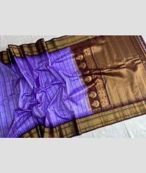 Purple and Chocolate gadwal pattu sarees with All over Checks and Buttas design