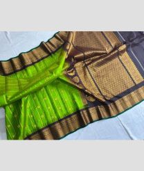 Parrot Green and Dark Grey gadwal pattu sarees with All over Checks and Buttas design