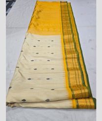 Cream and Yellow gadwal pattu sarees with All over Buttas design