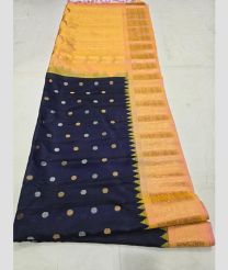 Navy Blue and Cream gadwal pattu sarees with All over Buttas design