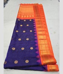 Navy Blue and Lite Orange gadwal pattu sarees with All over Buttas design