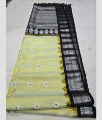 Lite Yellow and Black gadwal pattu sarees with All over Buttas design