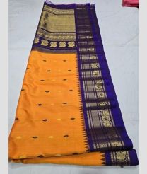 Lite Orange and Purple Blue gadwal pattu sarees with All over Buttas design