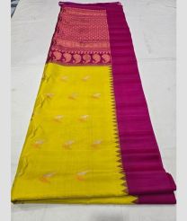 Yellow and Deep Pink gadwal pattu sarees with All over Buttas design