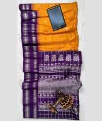 Mango Yellow and Purple gadwal pattu sarees with All over Checks and Buttas design