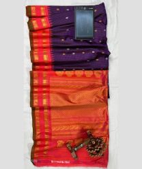Plum Purple and Orange gadwal pattu sarees with All over Checks and Buttas design