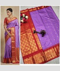 purple colour gadwal pattu sarees with All over Buttas design