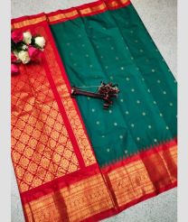teal and brown colour gadwal pattu sarees with All over Buttas design