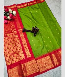 green and brown colour gadwal pattu sarees with All over Buttas design