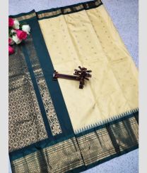 cream and silver colour gadwal pattu sarees with All over Buttas design