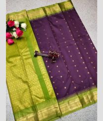 purple olive green colour gadwal pattu sarees with All over Buttas design