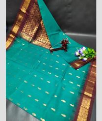 cyan blue colour gadwal pattu sarees with Kanchi Border design