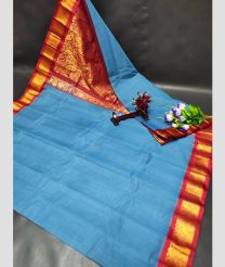 blue colour gadwal pattu sarees with Kanchi Border design