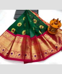 green and brown colour gadwal pattu sarees with All over Buttas design