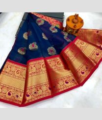 blue and brown colour gadwal pattu sarees with All over Buttas design