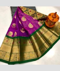 brown and purple colour gadwal pattu sarees with All over Buttas design