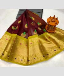 coffee and brown colour gadwal pattu sarees with All over Buttas design