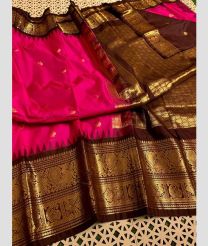magenta red colour gadwal pattu sarees with Temple Border design