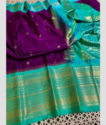 purple and blue colour gadwal pattu sarees with Temple Border design