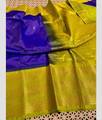 blue and olive green colour gadwal pattu sarees with Temple Border design
