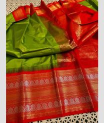 green and maroon colour gadwal pattu sarees with Temple Border design