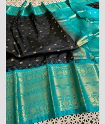 charcoal and blue colour gadwal pattu sarees with Temple Border design