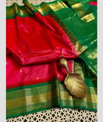 maroon and green colour gadwal pattu sarees with Temple Border design