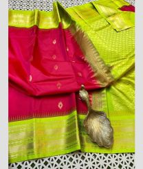 magenta and olive colour gadwal pattu sarees with Temple Border design