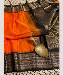 orange and brown colour gadwal pattu sarees with Temple Border design