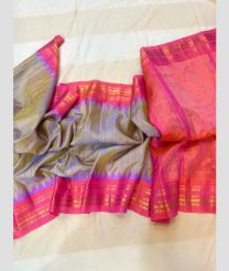 brown and gray colour gadwal pattu sarees with temple Kuttu border design