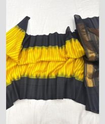 yellow and charcoal colour gadwal pattu sarees with temple Kuttu border design