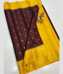 charcoal and yellow colour gadwal pattu sarees with All over Buttas design