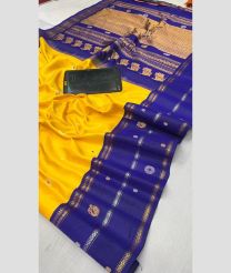 orange and violet colour gadwal pattu sarees with All over Buttas design