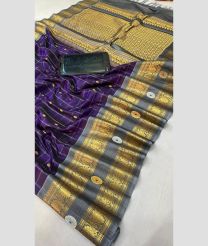violet and brown colour gadwal pattu sarees with All over Buttas design