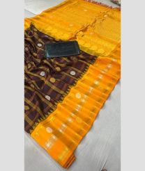 yellow and charcoal colour gadwal pattu sarees with All over Buttas design