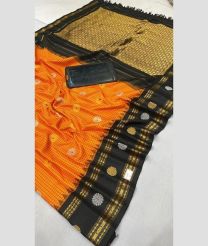 orange and brown colour gadwal pattu sarees with All over Buttas design